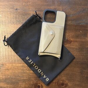 Bandolier Gray Leather Phone Case for iPhone 14 Pro Max